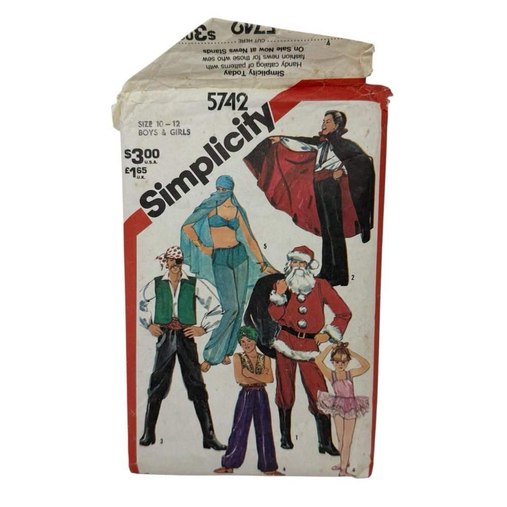 5742 Simplicity Sewing Pattern Halloween Costumes Sz 10-12 Boys‎ And Girls 1982
